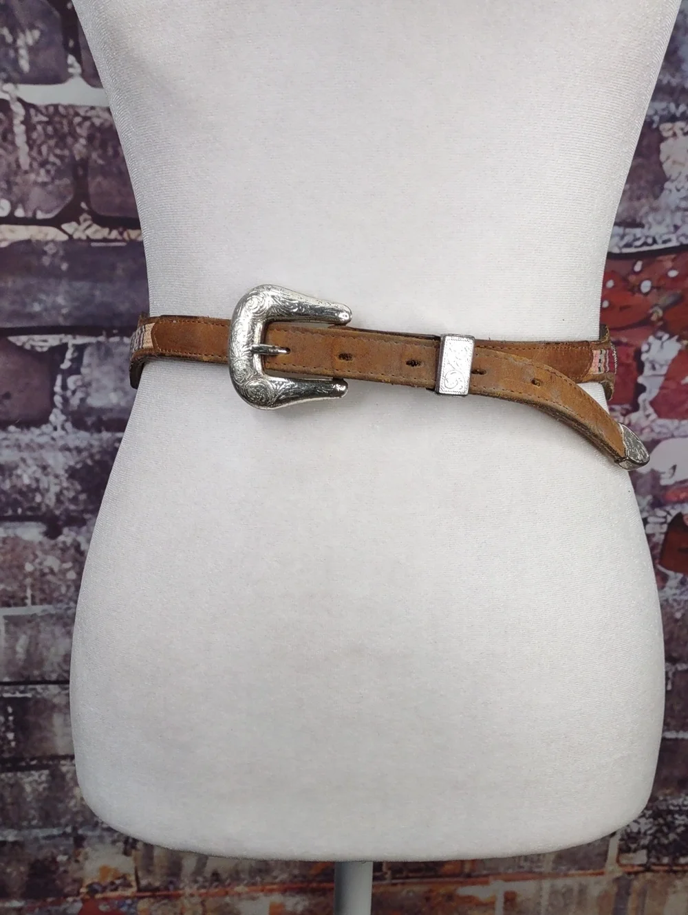 Western-Style Leather Belt w/ Silver Heart Conchos